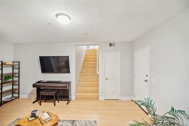 living room with hardwood / wood-style floors