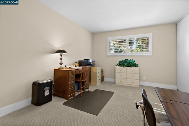 home office with light carpet