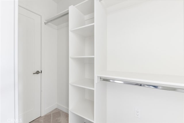 spacious closet with light colored carpet