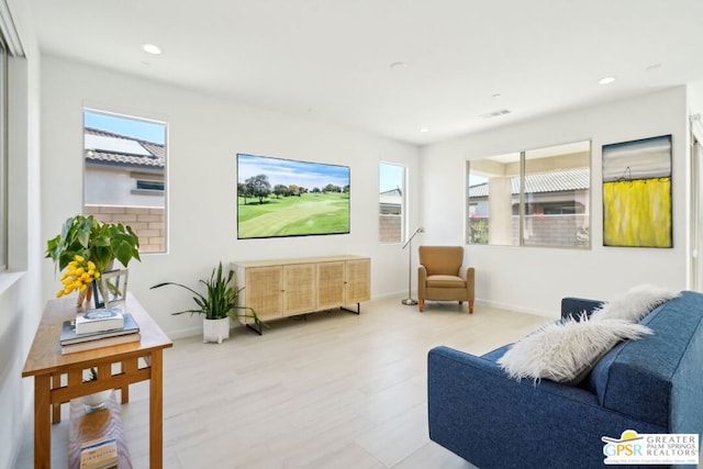 living room with light wood-type flooring