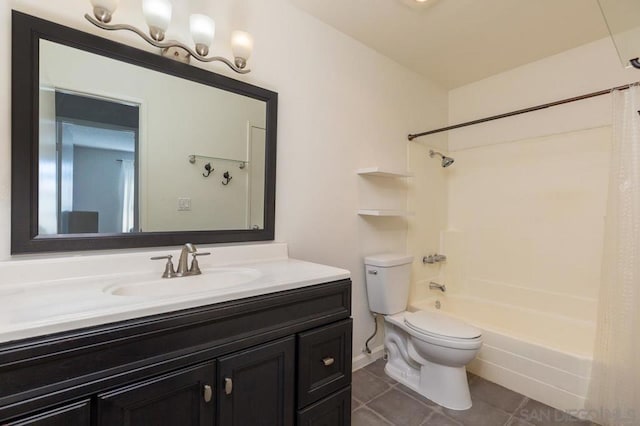 full bathroom with tile patterned flooring, vanity, toilet, and shower / washtub combination