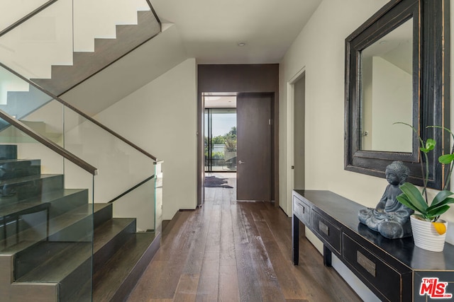 entryway with dark hardwood / wood-style flooring