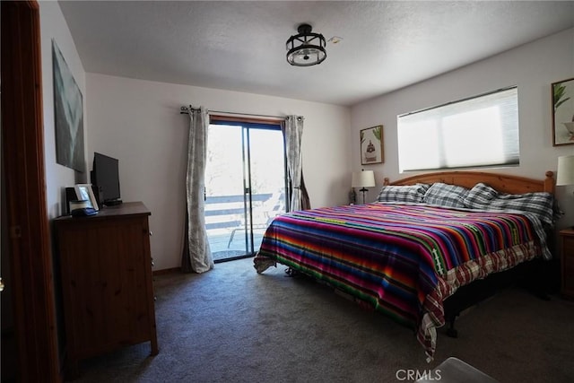 bedroom with access to outside and carpet floors