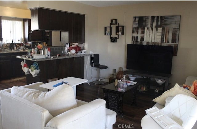 living room with dark wood finished floors