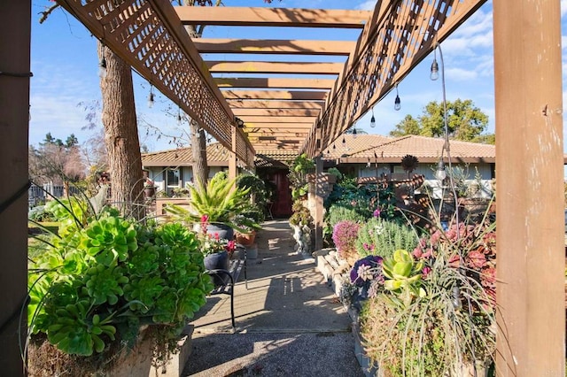 view of patio featuring a pergola