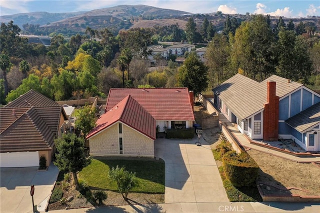 aerial view with a mountain view