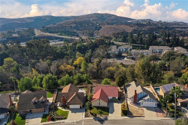 birds eye view of property with a mountain view