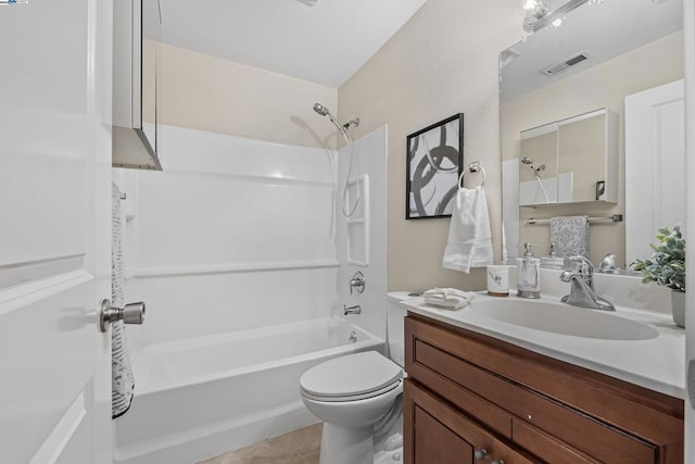 full bathroom with tile patterned floors, vanity, toilet, and shower / bathing tub combination