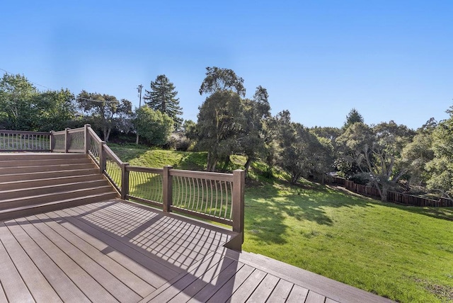 wooden deck with a lawn