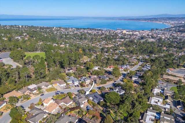 aerial view featuring a water view