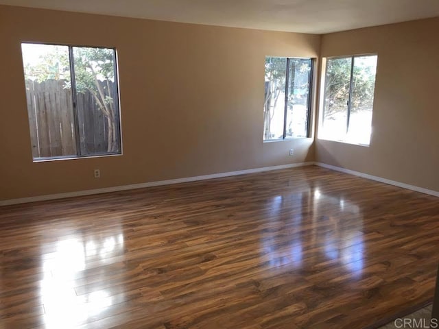 unfurnished room featuring a wealth of natural light and dark hardwood / wood-style flooring