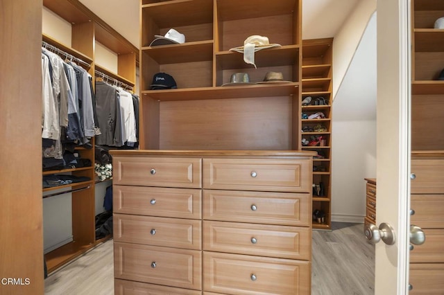 spacious closet with light hardwood / wood-style floors