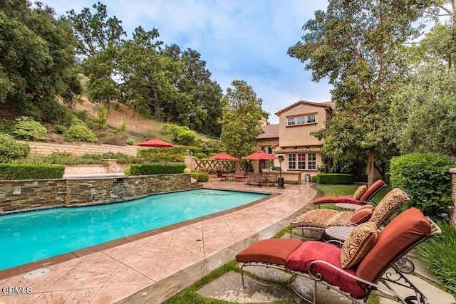 view of swimming pool with a patio area