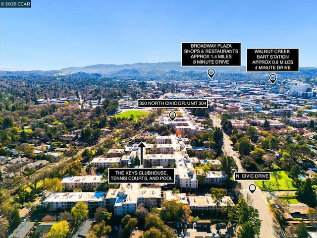 birds eye view of property with a mountain view