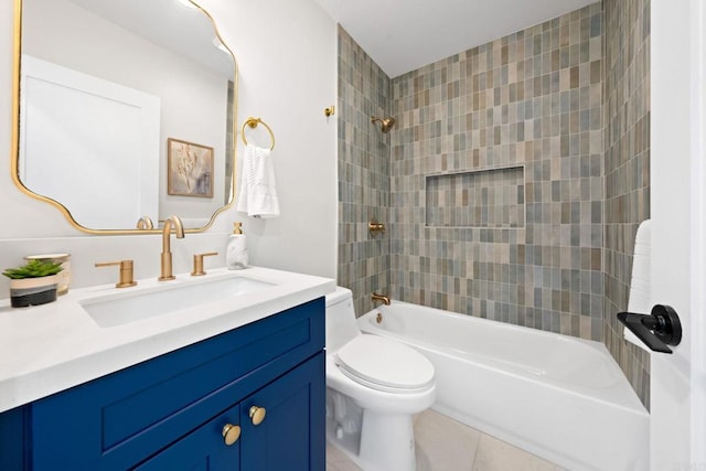 full bathroom with toilet, bathtub / shower combination, tile patterned floors, and vanity