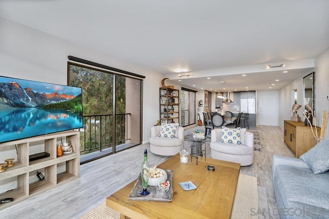 living room with light wood-type flooring