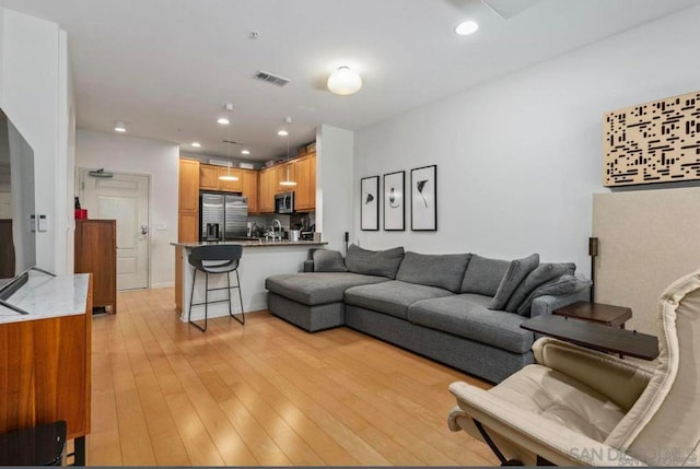 living room with light wood-type flooring