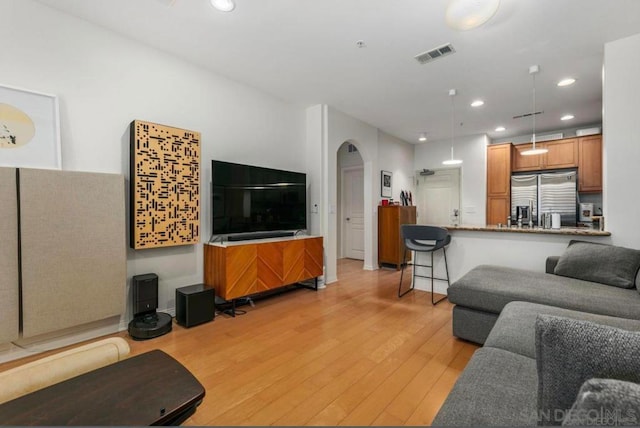 living room with light wood-type flooring