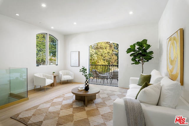 sitting room with light hardwood / wood-style floors