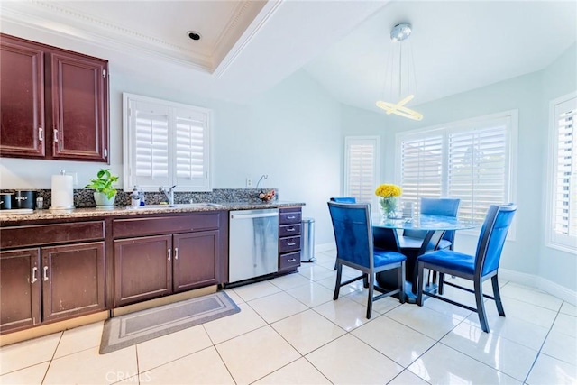 kitchen featuring dishwasher, hanging light fixtures, a healthy amount of sunlight, and sink