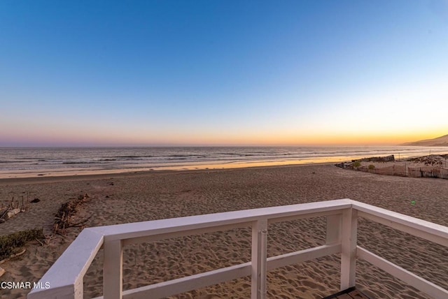 view of water feature with a beach view