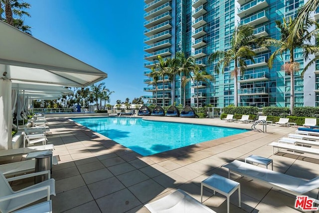 view of pool featuring a patio