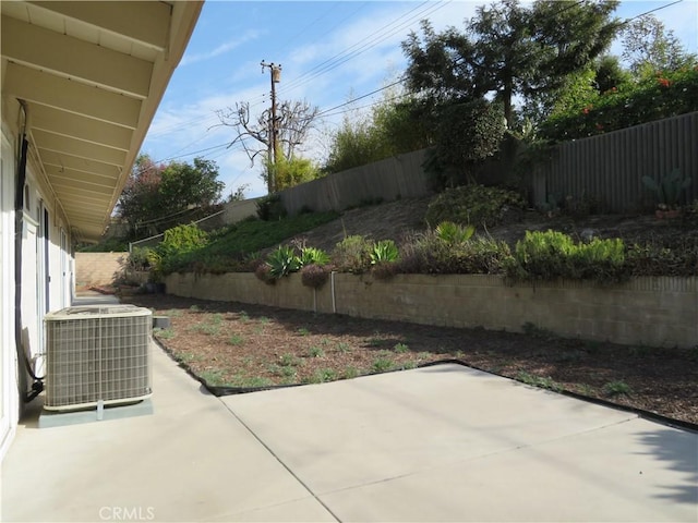 view of yard featuring a patio area and central AC unit