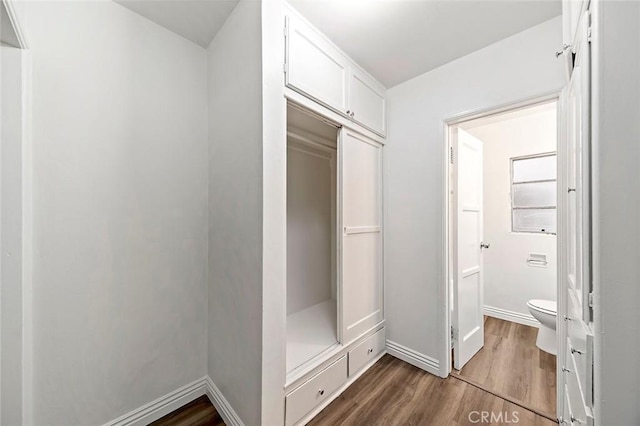 bathroom with hardwood / wood-style floors and toilet