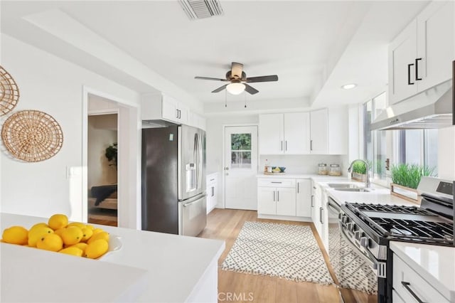 kitchen featuring sink, white cabinets, light hardwood / wood-style flooring, and appliances with stainless steel finishes