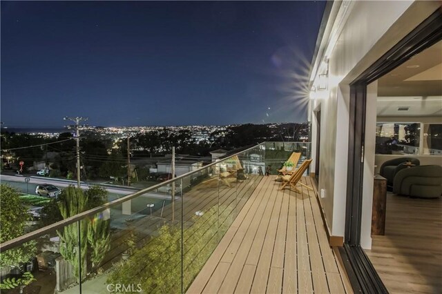 view of balcony at night