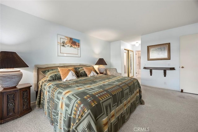 bedroom with light colored carpet