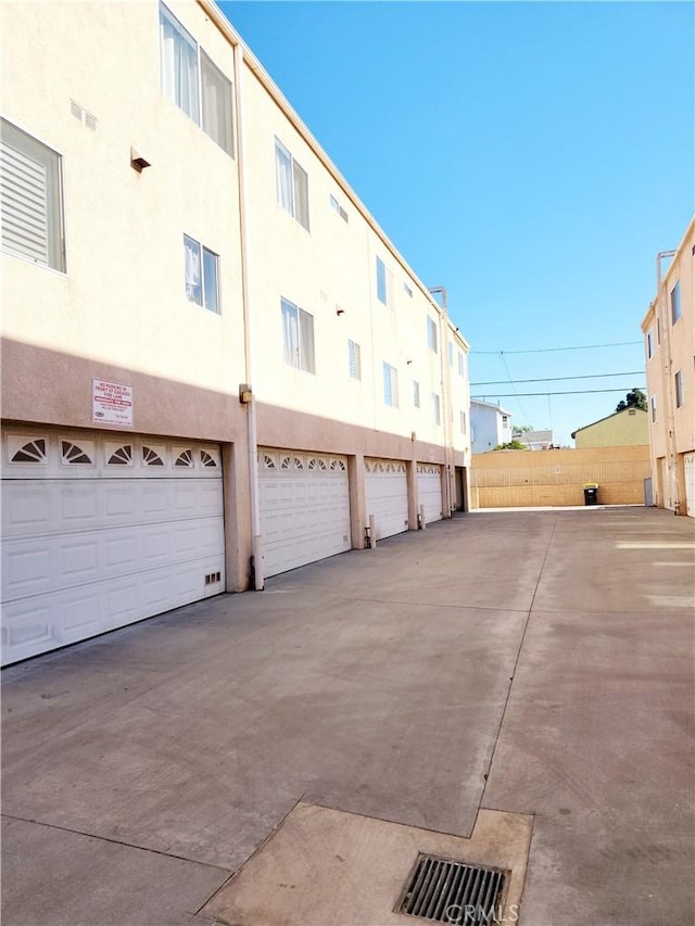 exterior space with a garage