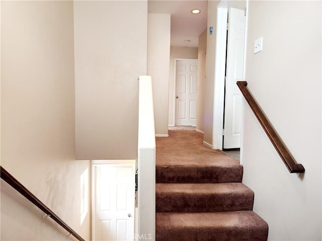 11608 Valley View Ave Unit 6, Whittier, CA 90604 - staircase featuring baseboards, carpet flooring, and recessed lighting