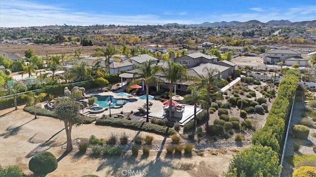 bird's eye view featuring a mountain view and a residential view