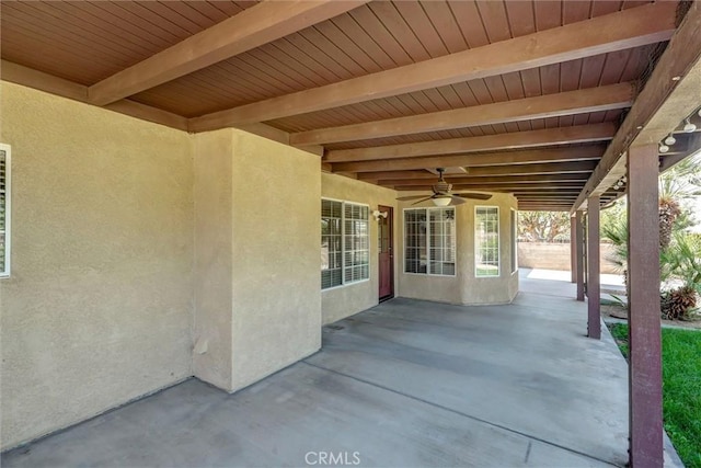 view of patio featuring ceiling fan