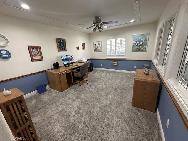 16232 Ridge View Dr, Apple Valley, CA 92307 - carpeted office space with ceiling fan, recessed lighting, and baseboards