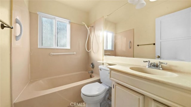 full bathroom featuring vanity, shower / bathtub combination, and toilet