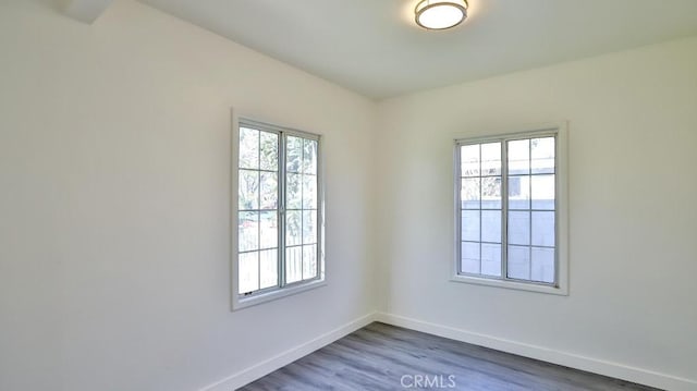 spare room featuring plenty of natural light and wood-type flooring