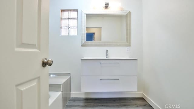 bathroom with a washtub and vanity