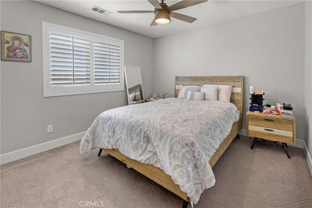 bedroom featuring carpet flooring and ceiling fan