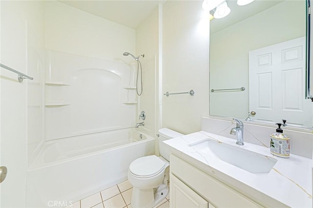 full bathroom featuring toilet, tile patterned flooring, shower / bathtub combination, and vanity