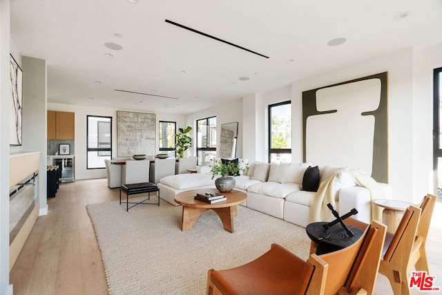 living room with light hardwood / wood-style flooring