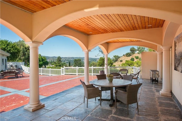 view of patio with a mountain view