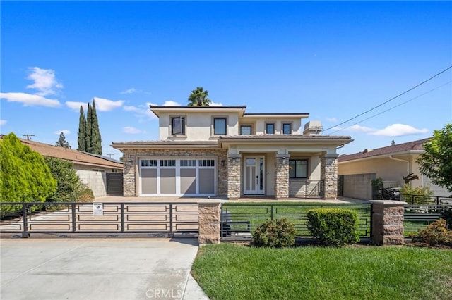 prairie-style home with a front lawn