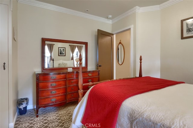 bedroom with crown molding