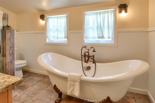 bathroom featuring vanity, toilet, and a bath