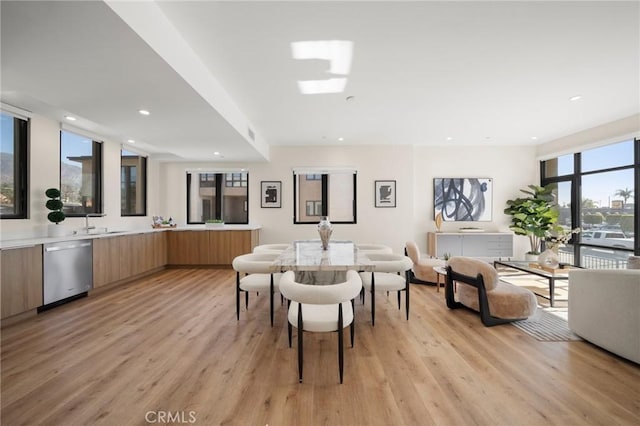 dining area with light hardwood / wood-style flooring