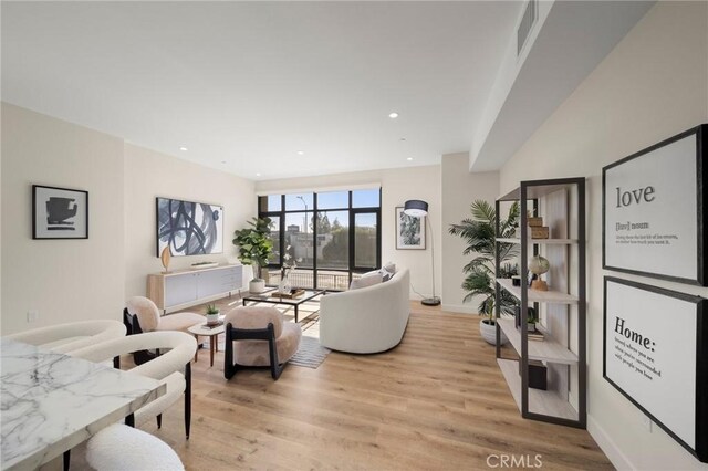 living room with light wood-type flooring