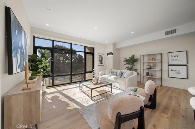 living room with light wood-type flooring