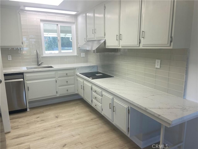 kitchen featuring sink, black electric cooktop, backsplash, and dishwasher